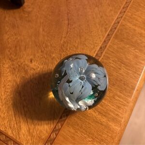 Art Glass Blue Flower Paperweight